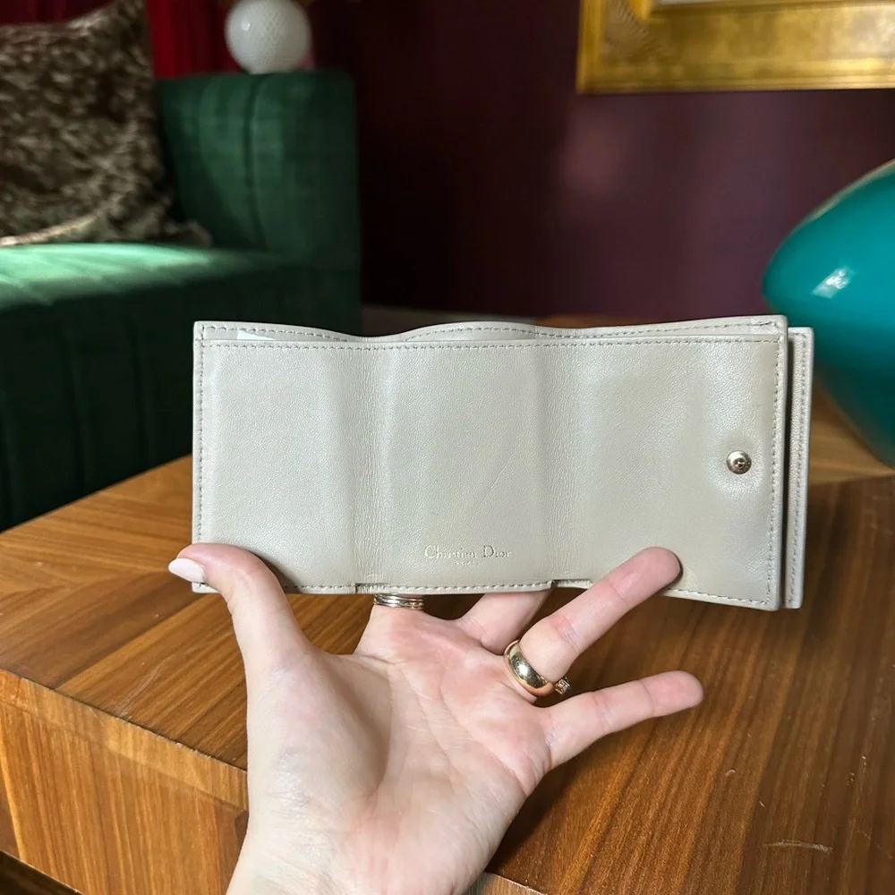 Dior 30 Gray Beige Trifold Compact Lotus Wallet